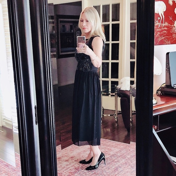 Stunning black sequin cocktail party dress lined - Picture 6 of 8